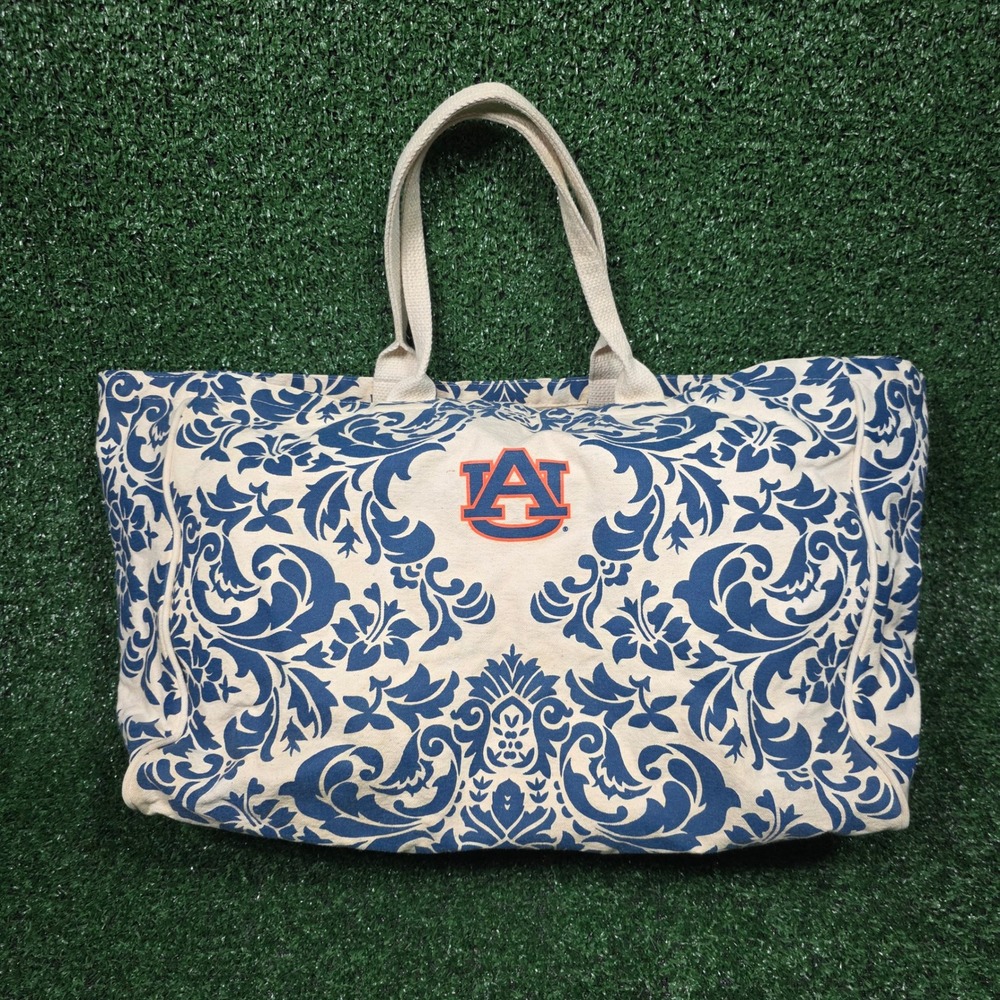 Aubrun Tigers Large Canvas Tote Bag With Damask Print
